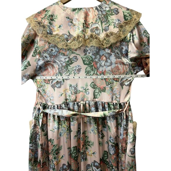 VICTORIA'S SECRET Vintage 90s Gold Label Long Satin Robe Belted Floral Lace SM - Picture 10 of 12